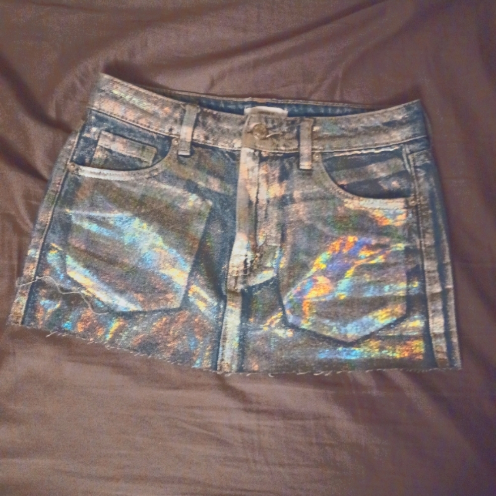 Holographic Denim Mini Skirt